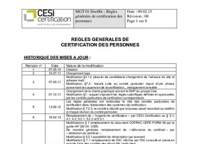 Règles générales de certification des personnes