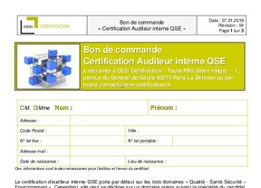 Bon de commande - Certification Auditeur QSE